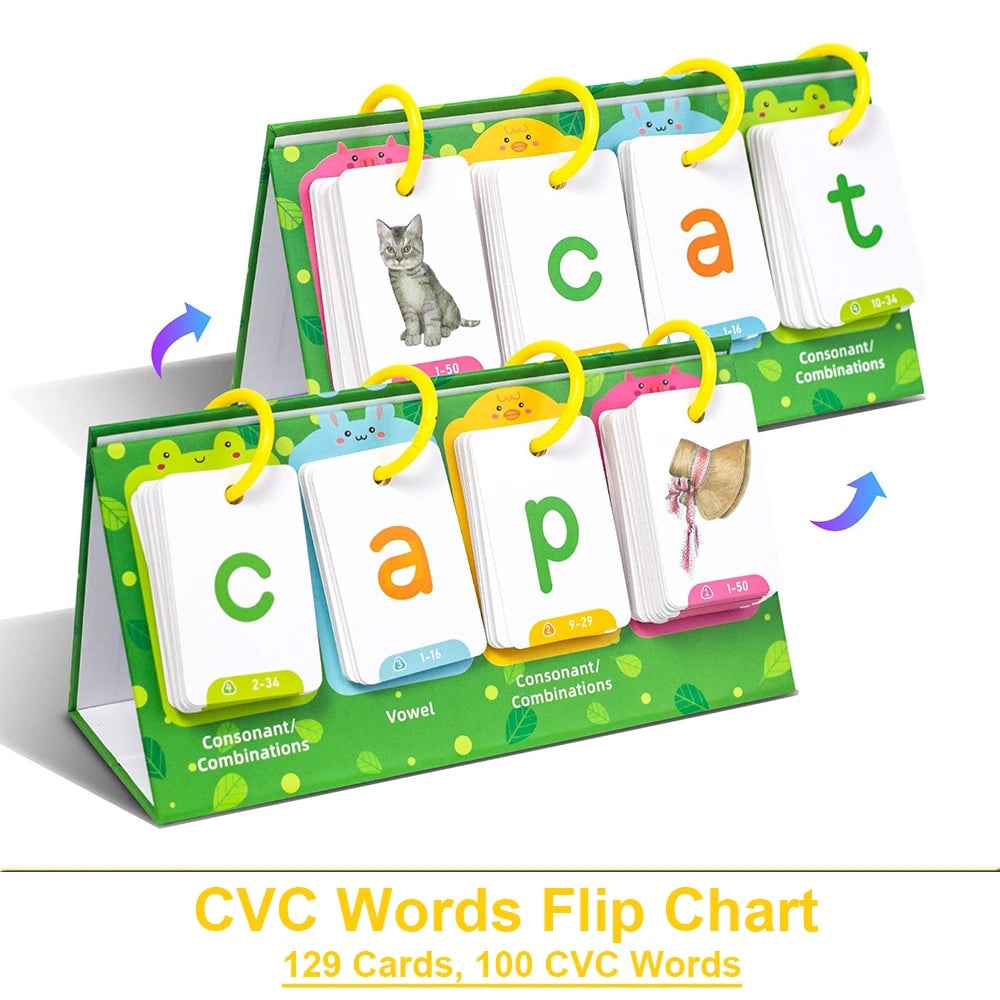 CVC Words Phonics Flashcards Flip Chart - Speech Therapy Learning Tool