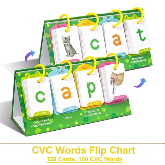 CVC Words Phonics Flashcards Flip Chart - Speech Therapy Learning Tool