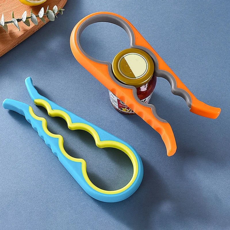 4-in-1 Kitchen Tool: Jar Gripper Lid Opener Can Opener Bottle Opener