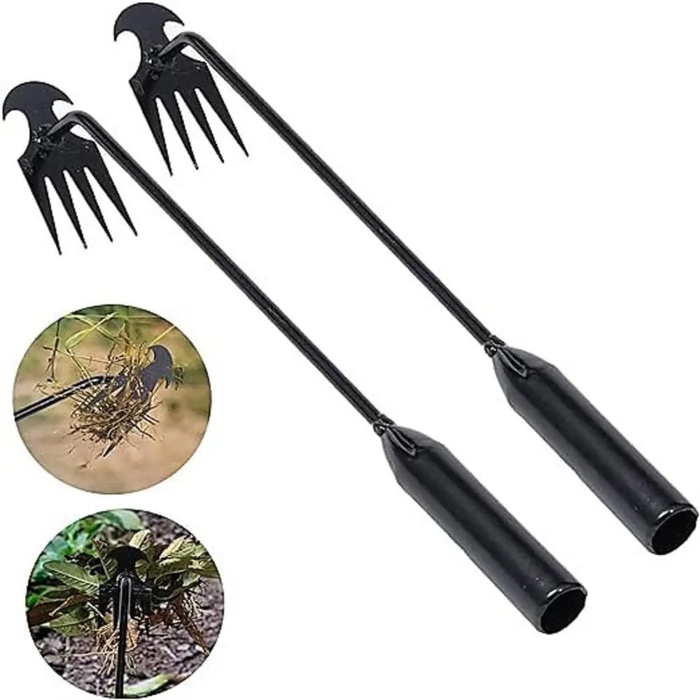 4-Tooth Hand Weeder Tool - Steel Prong Garden Cultivator