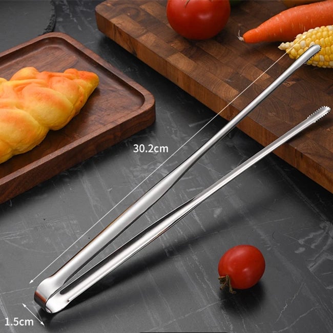 Stainless Steel BBQ Grill Tongs Non-Slip Kitchen Food Clips