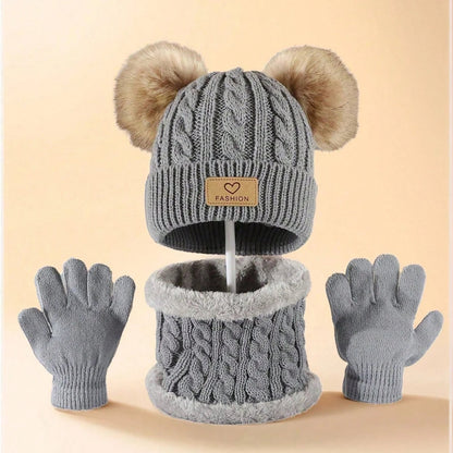 3-Piece Kids Winter Hat Scarf Gloves Set Ages 2-12 Boys Girls Warm