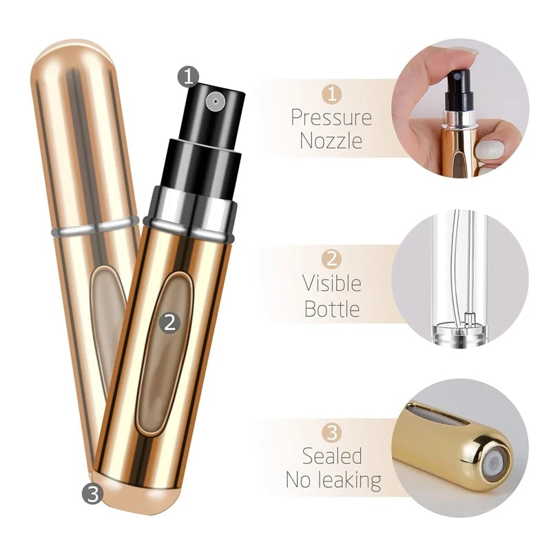 5ml Aluminum Perfume Atomizer - Refillable Travel Spray Bottle 1/4Pcs