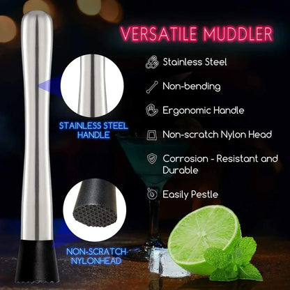 Stainless Steel Cocktail Muddler & Mixing Spoon Bar Tool Set