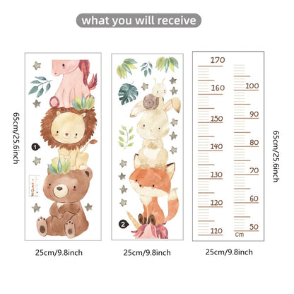 Nordic Animal Height Measure Wall Stickers Bear Lion Bunny Kids Grow