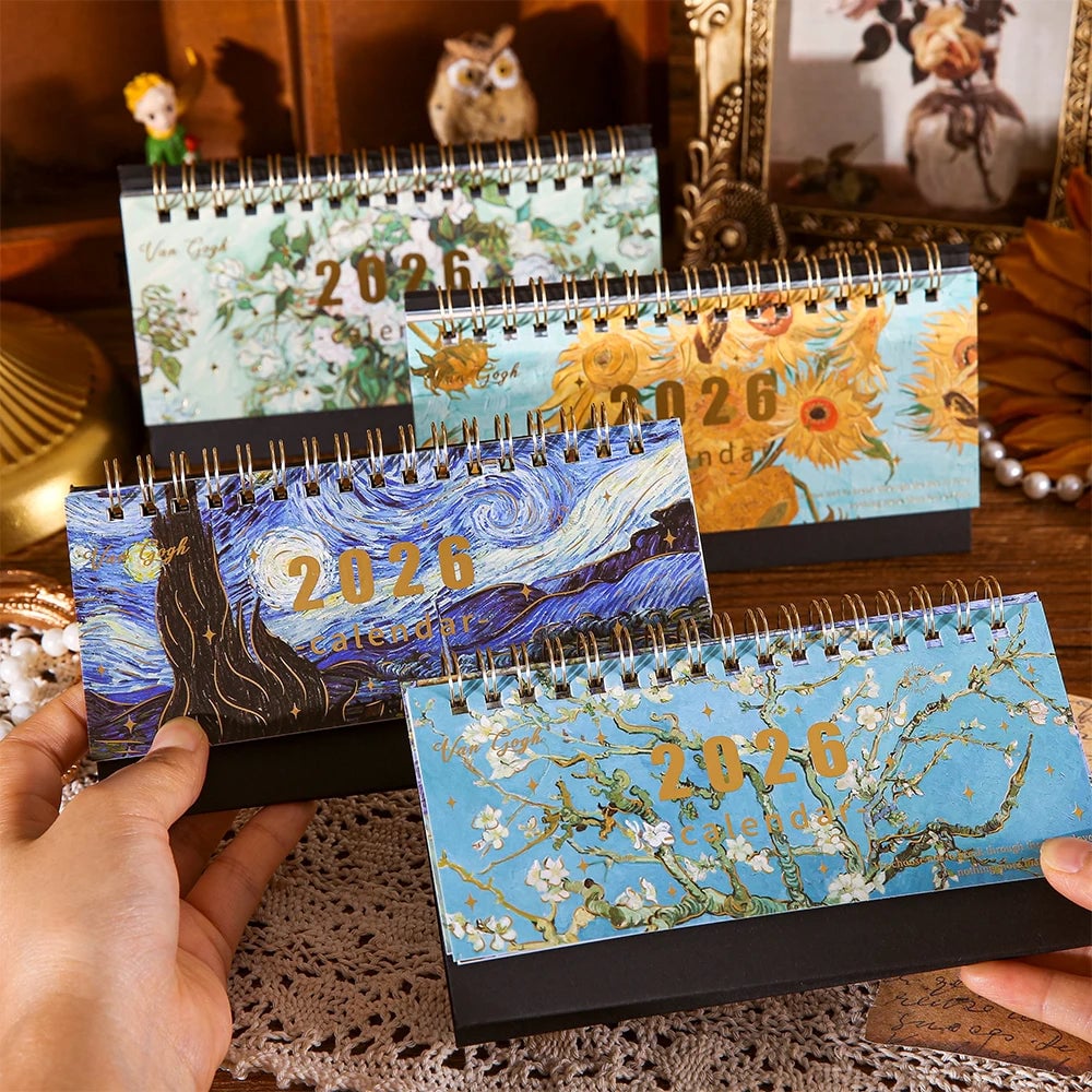 2026 Monthly Desk Calendar Vintage Painting Design With Memo Notes