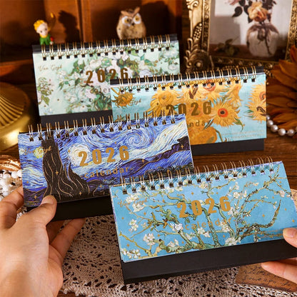 2026 Monthly Desk Calendar Vintage Painting Design With Memo Notes