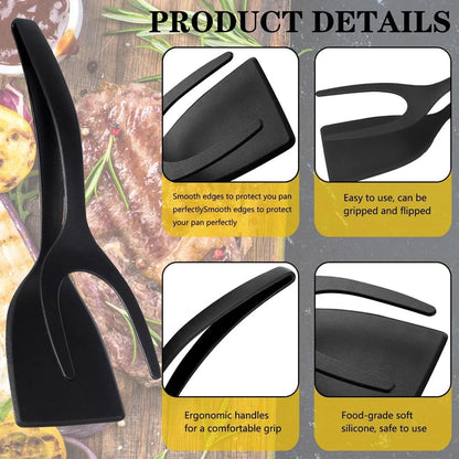 2-in-1 Nylon Grip Flip Spatula Tongs - Non-Stick Egg Flipper