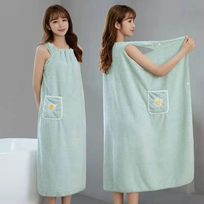 Coral Velvet Wearable Bath Towel - Fast Drying Beach Spa Bathrobe