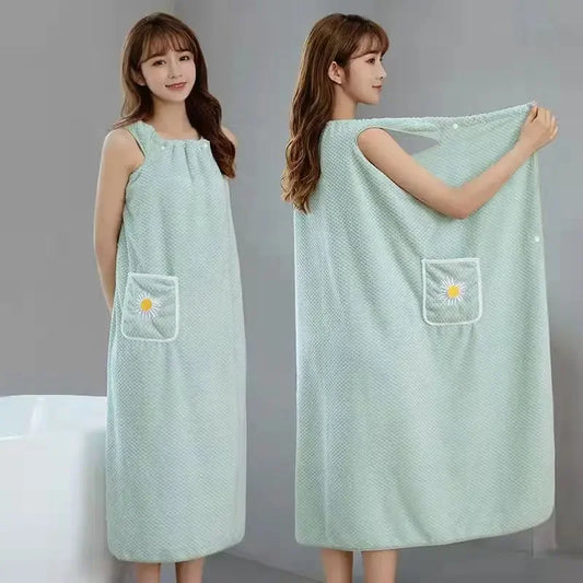 Coral Velvet Wearable Bath Towel - Fast Drying Beach Spa Bathrobe