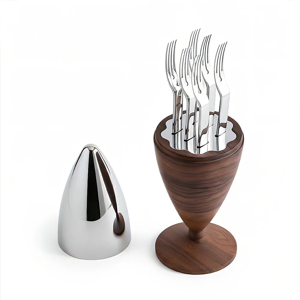 Stainless Steel Fruit Forks Set of 6 with Holder - Small Dessert
