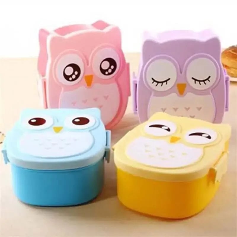 Kids Portable Bento Lunch Box Plastic Food Container with Cartoon Cutlery