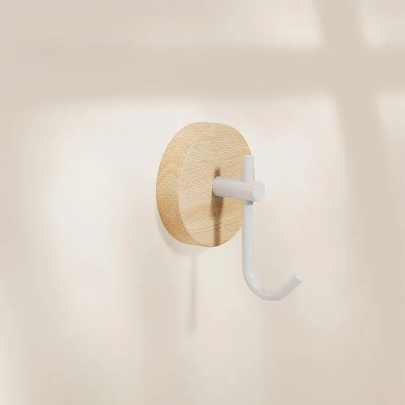 Self-Adhesive Natural Wood Wall Hooks - Modern Coat Hat Key Hanger