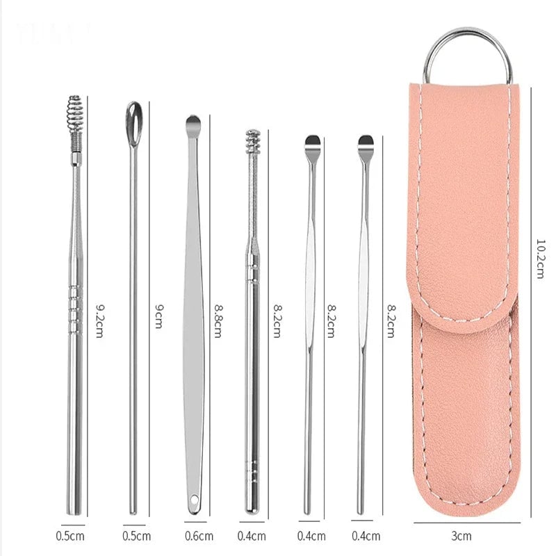 Stainless Steel Ear Cleaning Tool Kit with Pick Set & Storage Bag