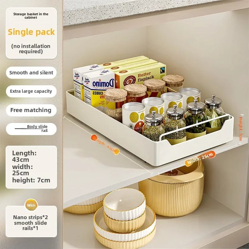 Pull Out Kitchen Storage Basket - Under Sink Cabinet Organizer Rack