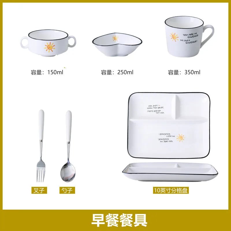 3-Panel Ceramic Divided Plate Cartoon Design Children's Breakfast