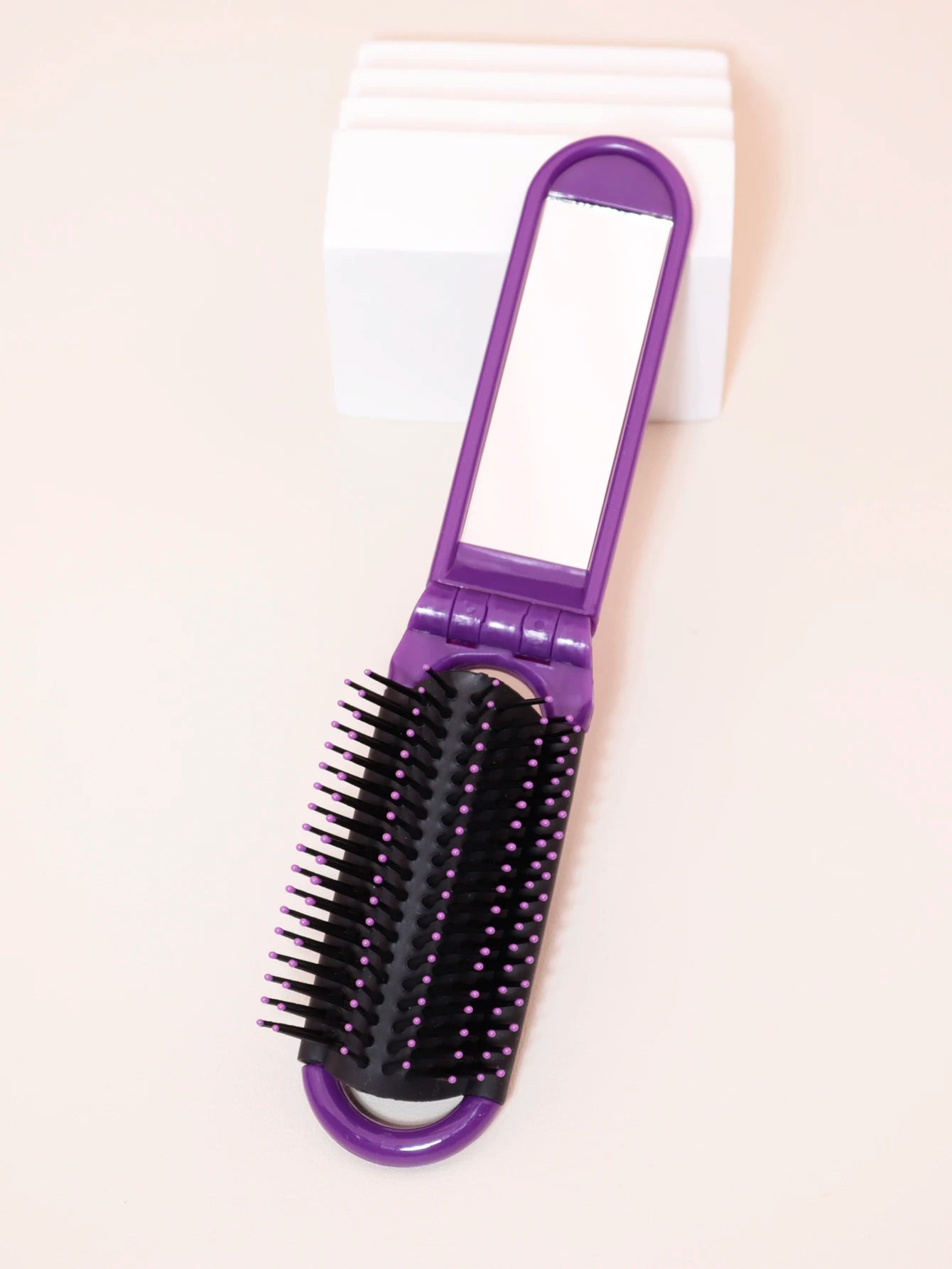 Folding Travel Mirror Hair Brush - Portable Mini Massage Wig Brush