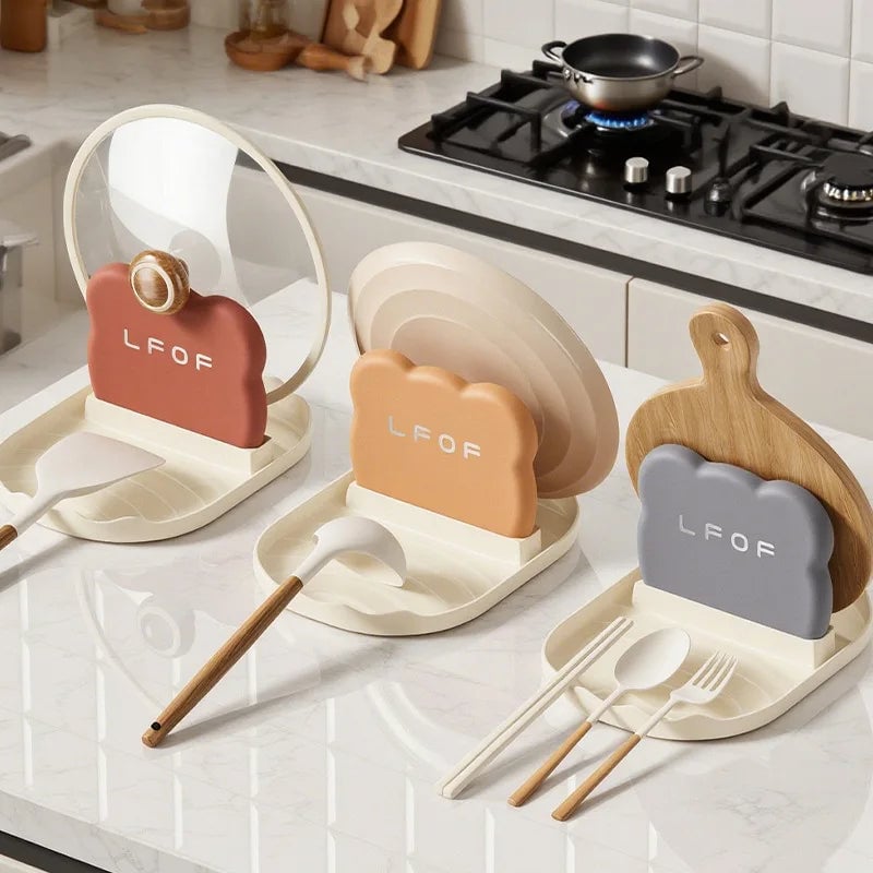 Kitchen Bear Pot Lid Rack Countertop Utensil Organizer with Drain