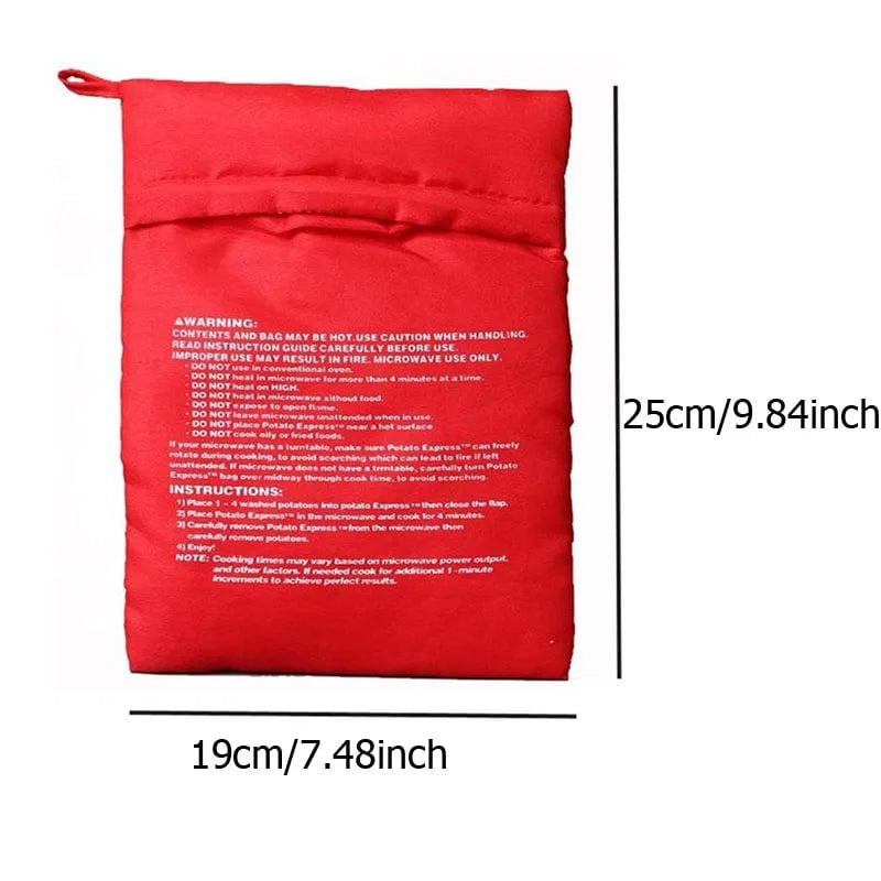 Microwave Potato Cooker Bag - Reusable 4 Minute Express Red Pouch