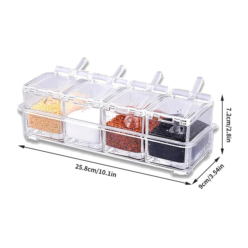 Acrylic Spice Containers Set 4pcs - Clear Seasoning Jars with Lids