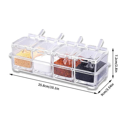 Acrylic Spice Containers Set 4pcs - Clear Seasoning Jars with Lids