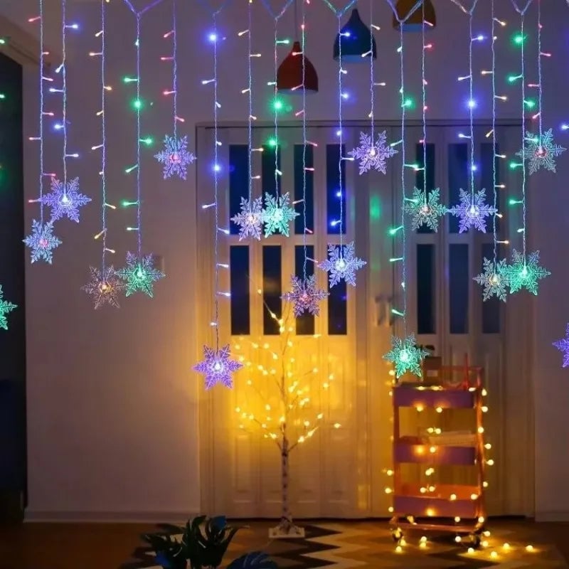 3M LED Snowflake Curtain String Lights Waterproof Outdoor Christmas