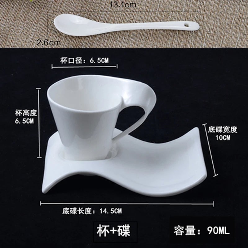 European Ceramic Espresso Cup Set with Spoon & Holder - 3-Piece