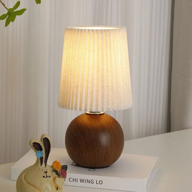 LED Table Lamp Retro Fabric Pleated USB Study Bedroom Desk Light