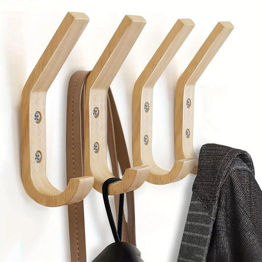 Natural Oak Wall Hooks - Heavy Duty Wooden Coat Hook Organizer