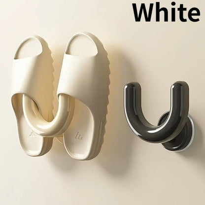 Black Wall Mounted Suction Cup Shoe Rack Slipper Organizer