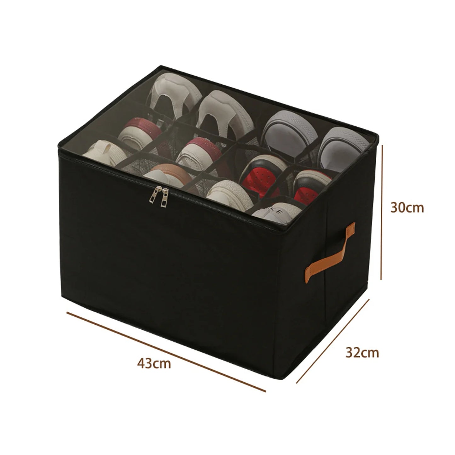 Collapsible Fabric Shoe Storage Bin with Clear Cover & Handles