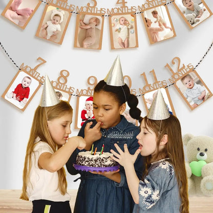 Baby First Birthday Banner Kraft Paper Growth Record 1-12 Month Photo