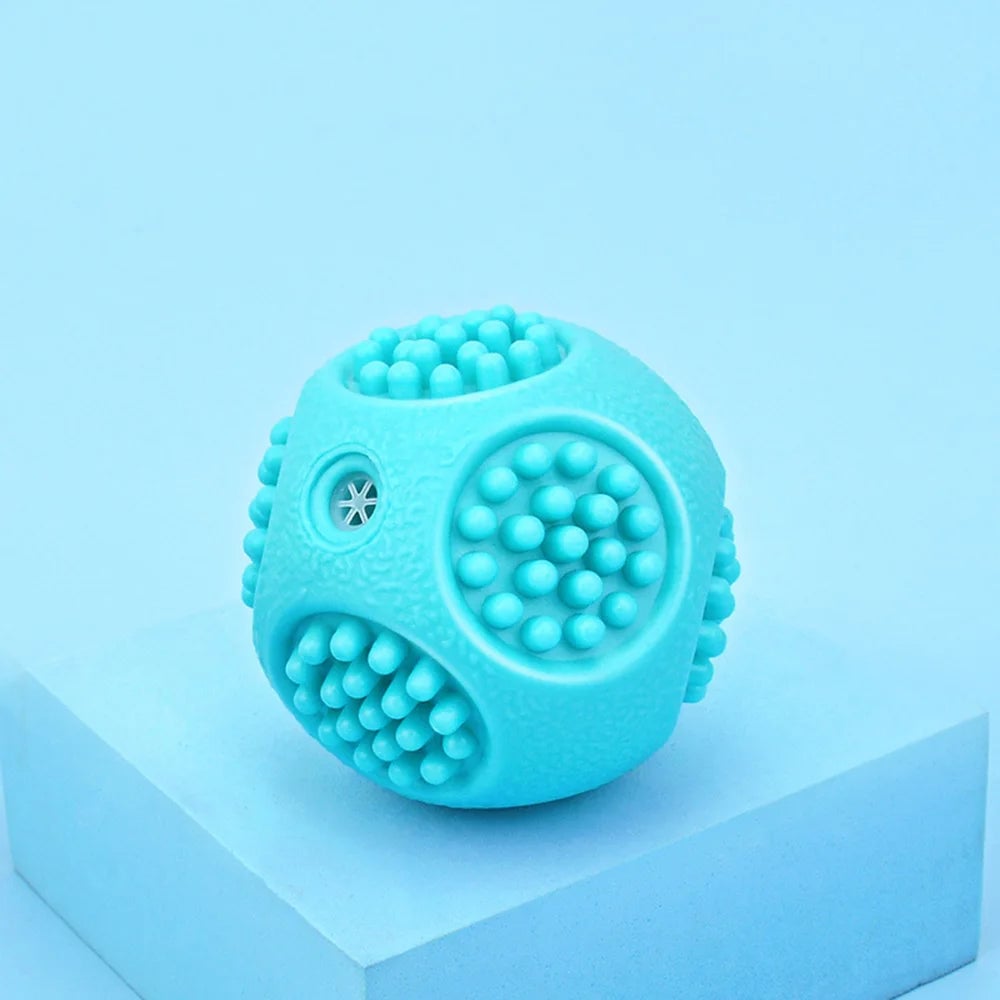 Durable Elastic Dog Chew Ball with Squeaker & Teeth Cleaning Ridges