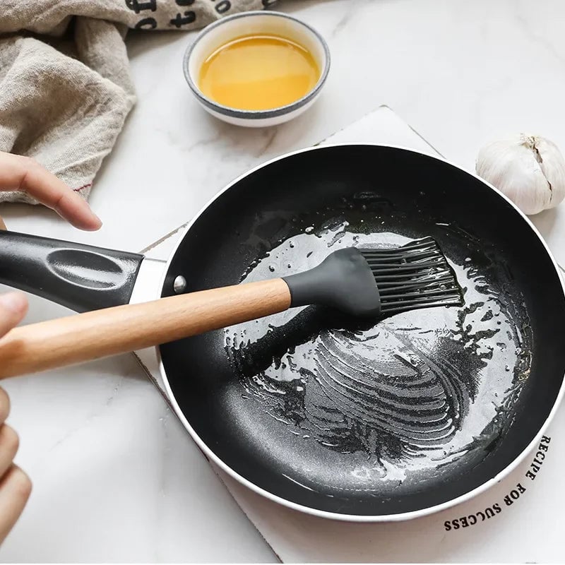 12PC Silicone Kitchen Utensils Set Non-Stick Wooden Handle Spatula