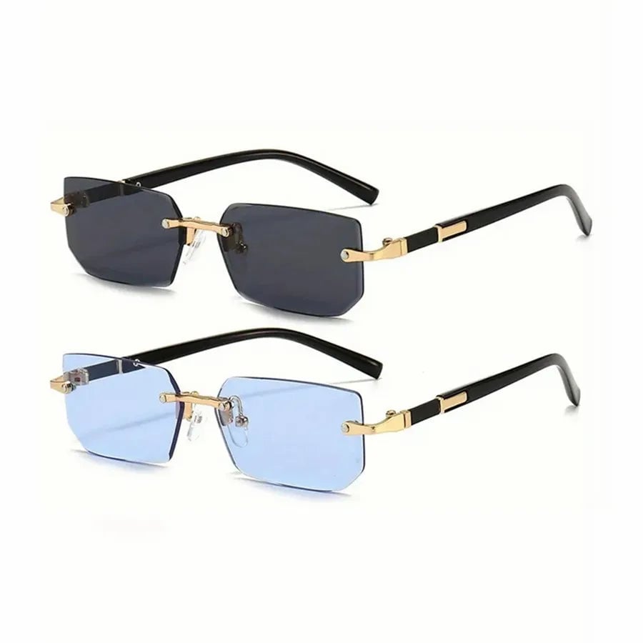 Rimless Rectangle Sunglasses - Unisex Small Square UV Protection