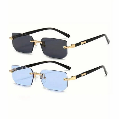 Rimless Rectangle Sunglasses - Unisex Small Square UV Protection