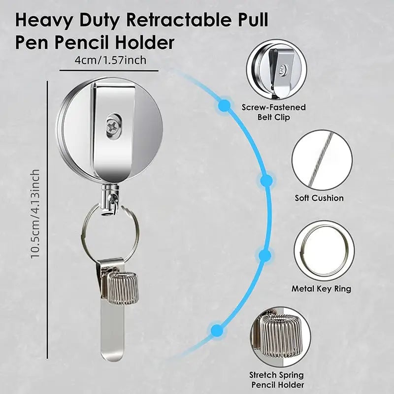 Retractable Steel Wire Pen Holder Anti-Loss Metal Clip Case 1-2pcs