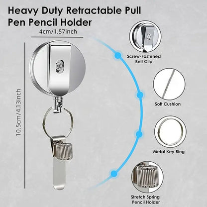 Retractable Steel Wire Pen Holder Anti-Loss Metal Clip Case 1-2pcs