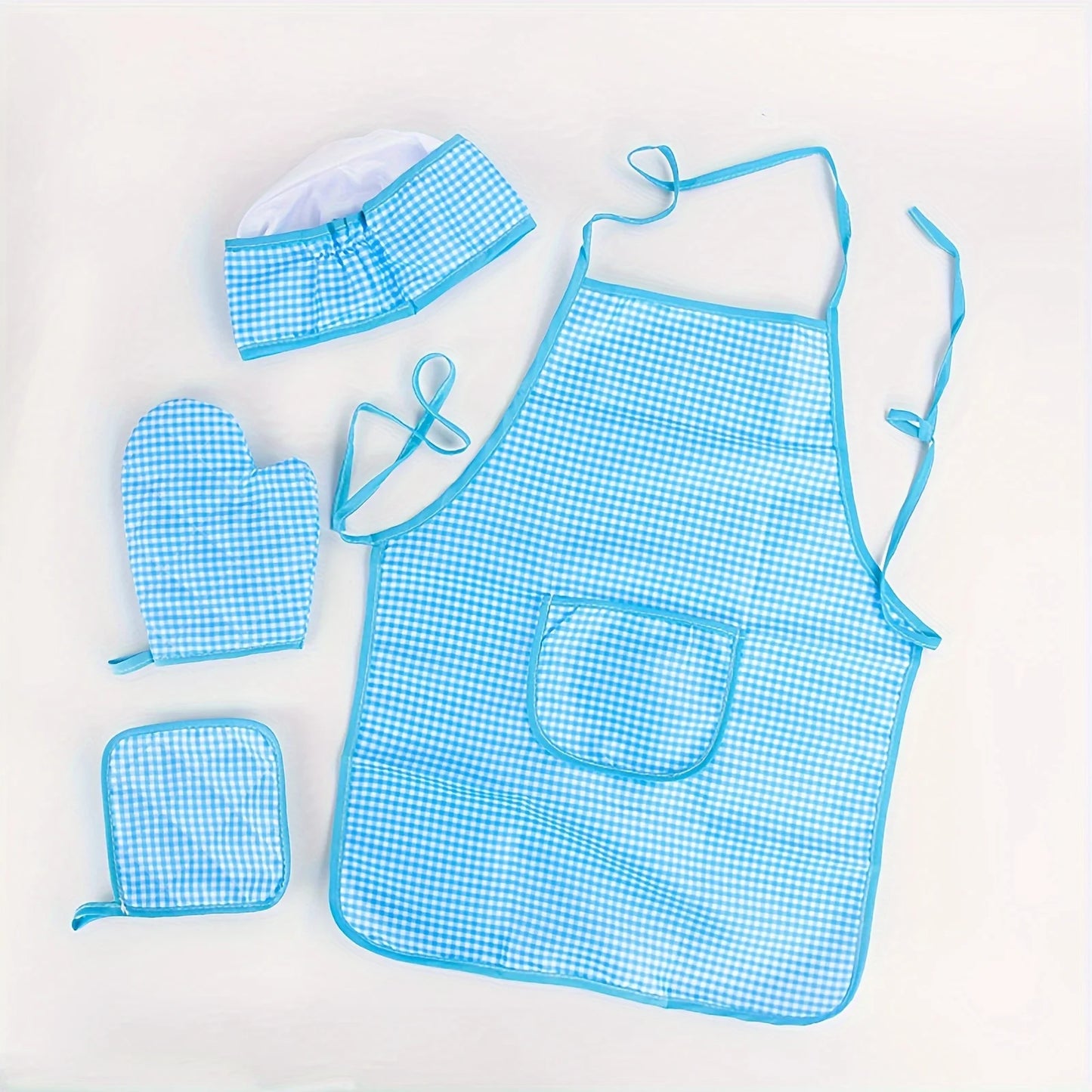 Kids Chef Role Play Set Plaid Apron Cooking Tools Dress Up Kitchen