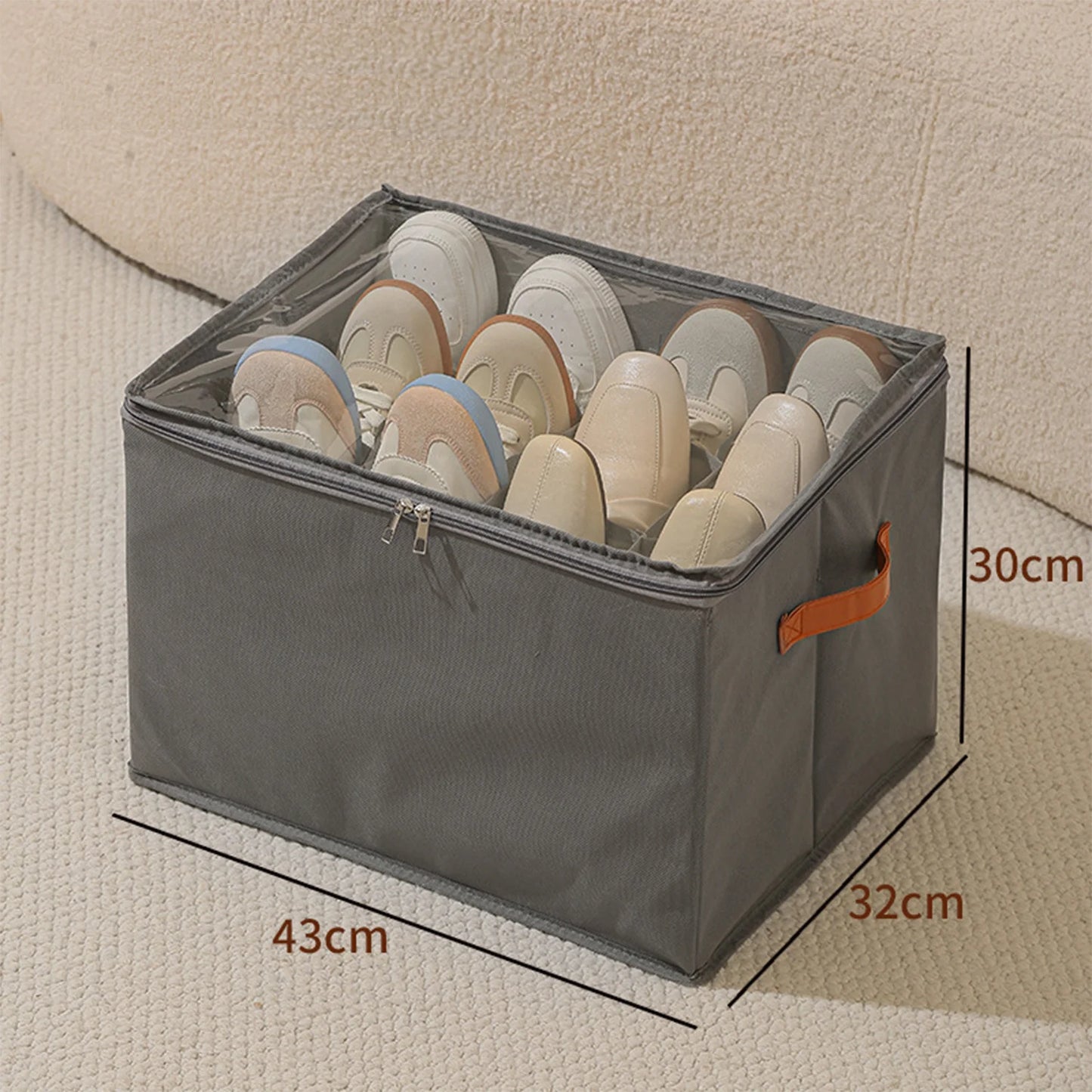 Collapsible Fabric Shoe Storage Bin with Clear Cover & Handles