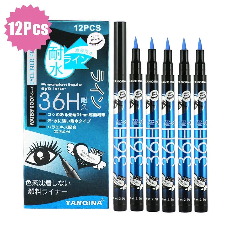 12 Pcs Waterproof Long Lasting Liquid Eyeliner Set Black Brown Blue