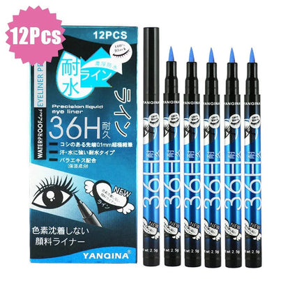 12 Pcs Waterproof Long Lasting Liquid Eyeliner Set Black Brown Blue