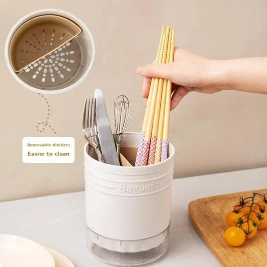 Multi-Functional Plastic Cutlery Storage Holder with Drain Design