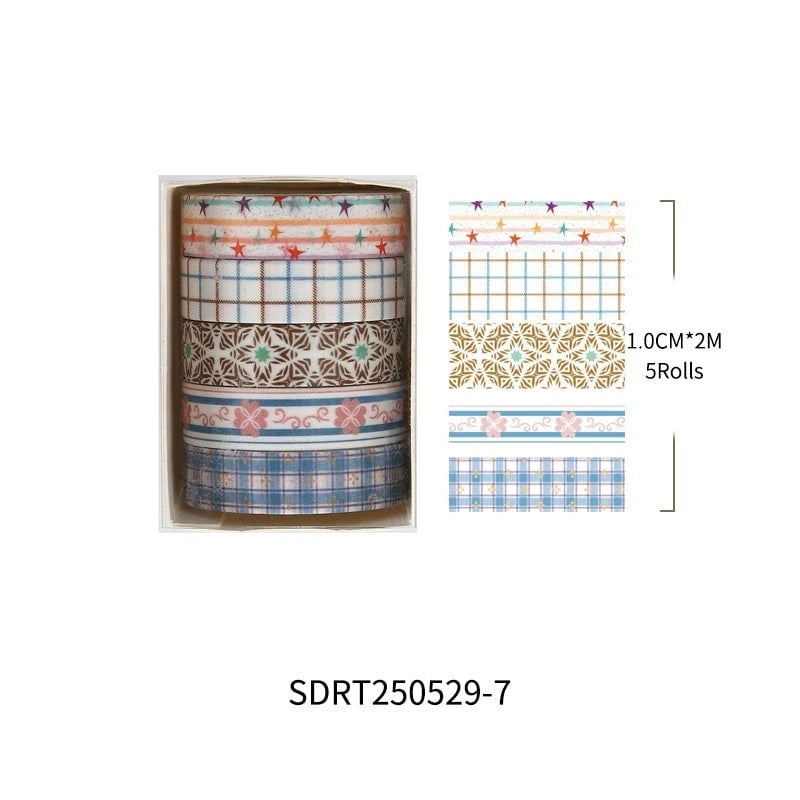 Basic Grid Star Washi Tape 5-Pack Decorative Craft Stationery Set