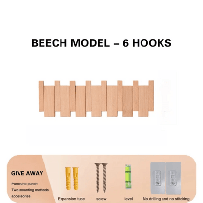 Wall Mounted Wood Coat Rack 8 Hooks Piano Key Shaped Entry Porch