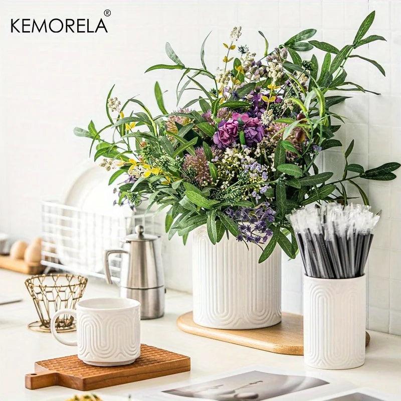 White Ceramic Utensil Holder Countertop Organizer 1/2 Piece Set
