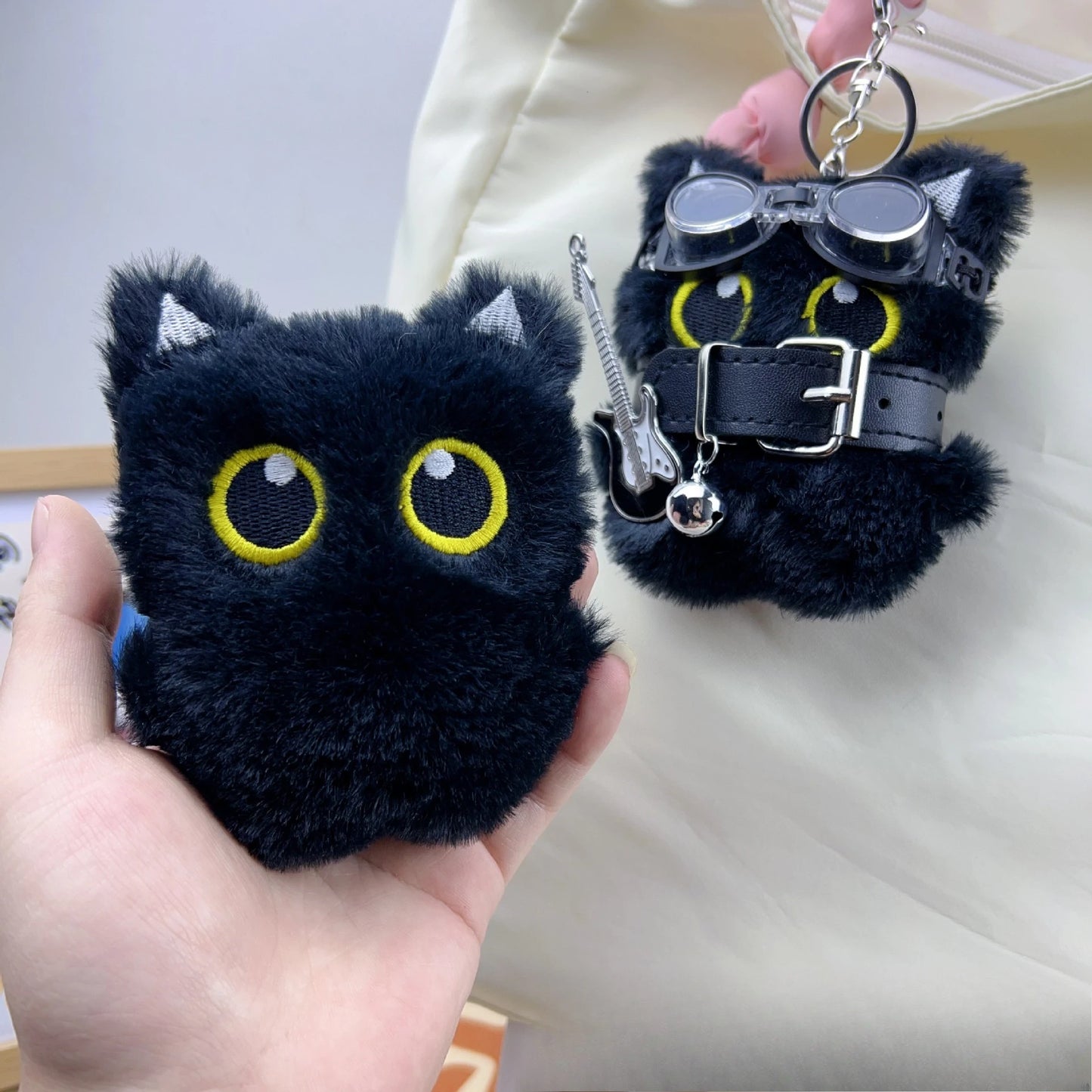 Black Cat Keychain with Big Eyes - Punk Style Bag Charm Accessory