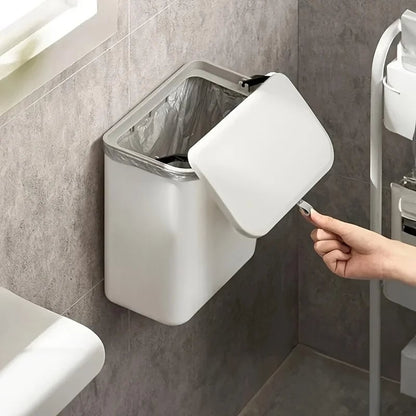 White Wall Mounted Kitchen Trash Bin - Plastic Garbage Storage