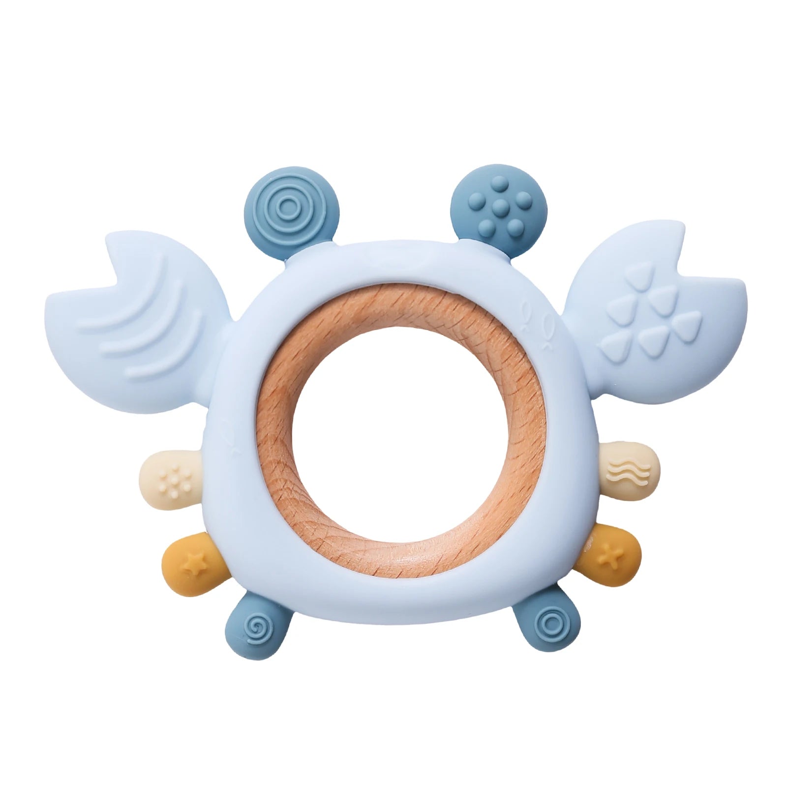 BPA Free Silicone Baby Teether 0-6 Months Wooden Ring Crab Toy