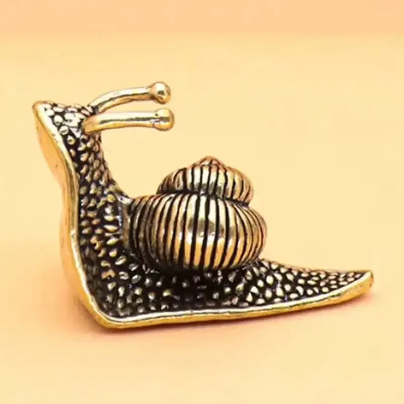 Pure Copper Mini Snail Tea Pet Figurine - Vintage Desktop Ornament